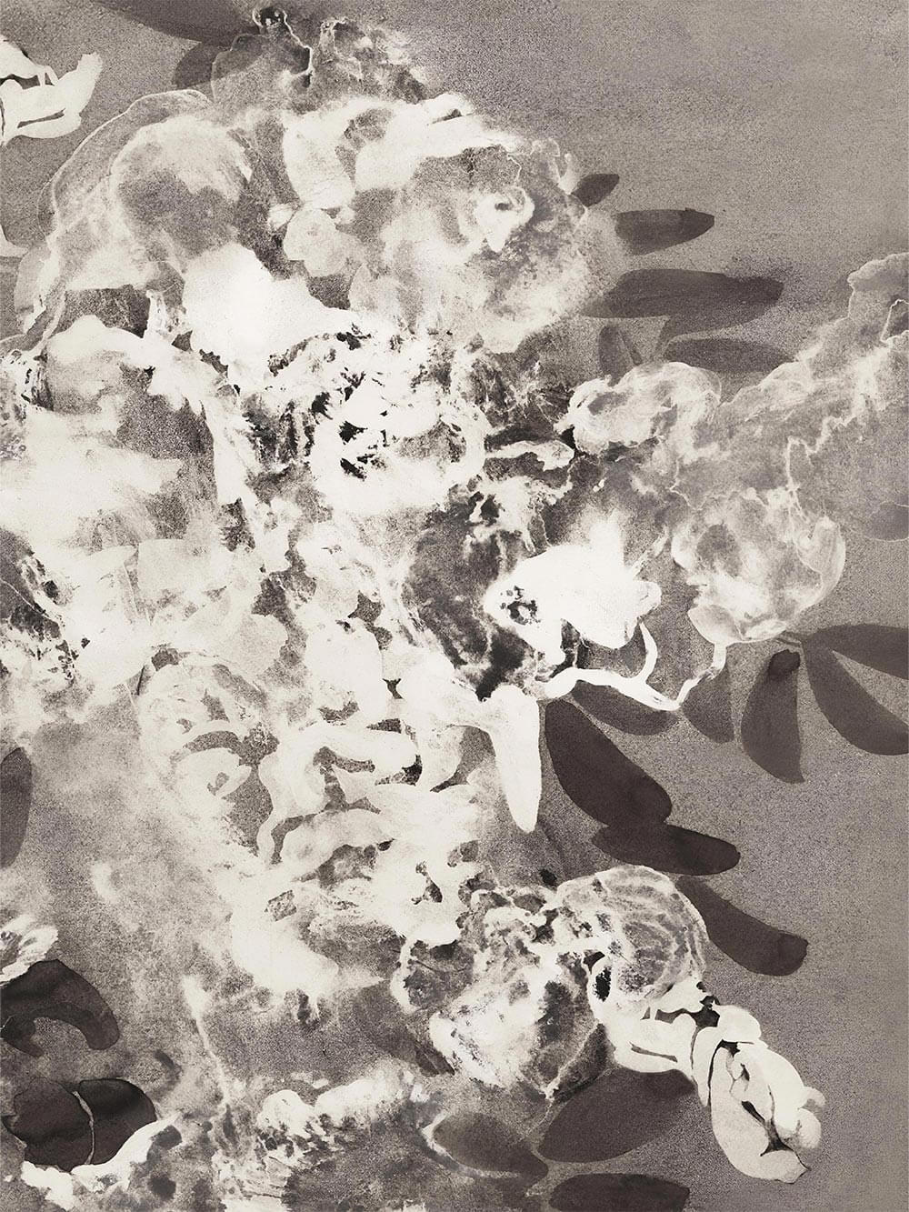 Nahaufnahme des Blumenkunstdrucks mit feinen Texturen und fließenden Farbübergängen. Die Druckqualität und die zarte Wirkung des Motivs sind gut erkennbar.