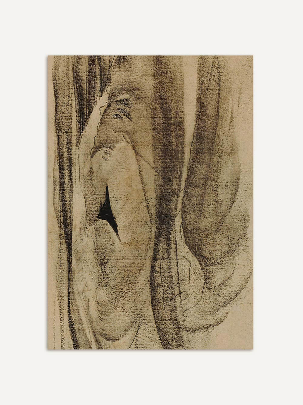 Wabi-Sabi Kunstdruck mit organischen Linien und erdiger Textur auf beigem Hintergrund. Die minimalistische Komposition verleiht dem abstrakten Poster einen ruhigen Vintage-Charakter.