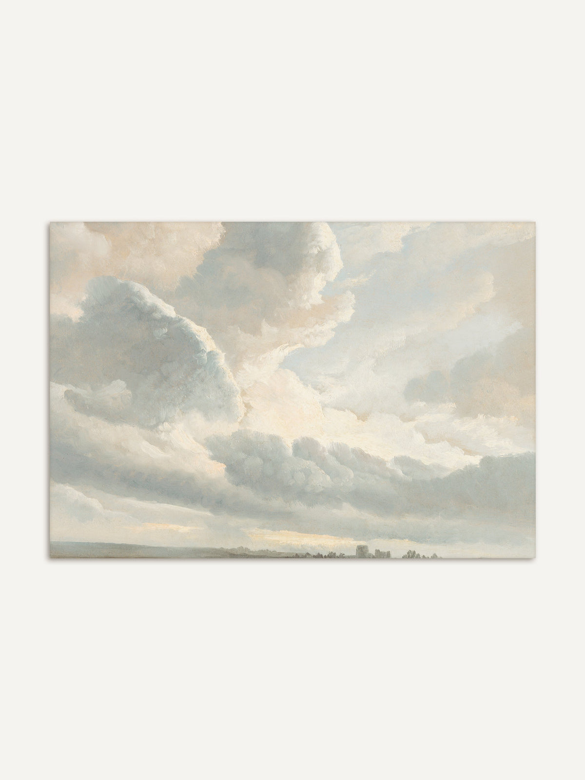 Vintage Wolkenlandschaft Kunstdruck mit dramatisch aufgetürmten Wolken über einer weiten Ebene. Perfekte Wanddekoration für klassische und moderne Räume, die eine ruhige und zugleich imposante Atmosphäre vermitteln möchte. #Rahmen_Ohne Rahmen