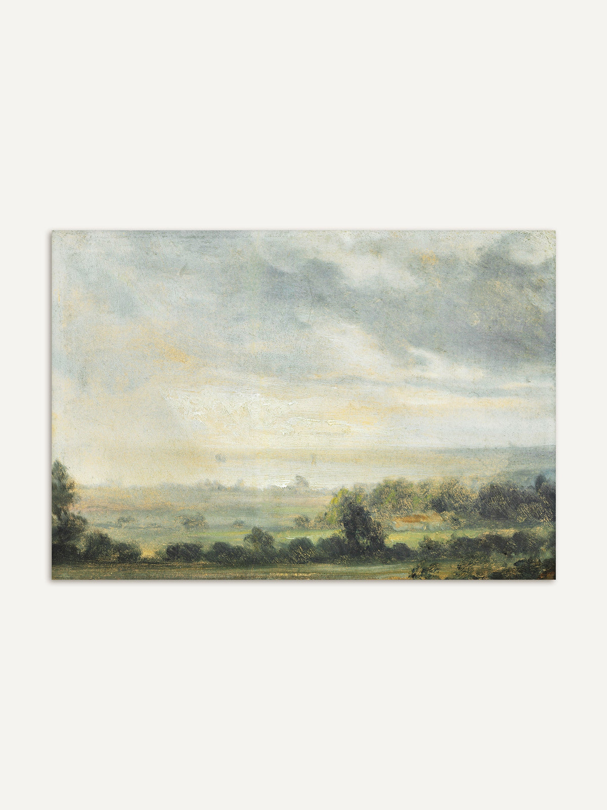 Vintage-Landschaftsposter mit Blick über das weite Elbtal, sanfte Wolkenformationen und grüne Felder, im Stil romantischer Naturdarstellungen. #Rahmen_Ohne Rahmen