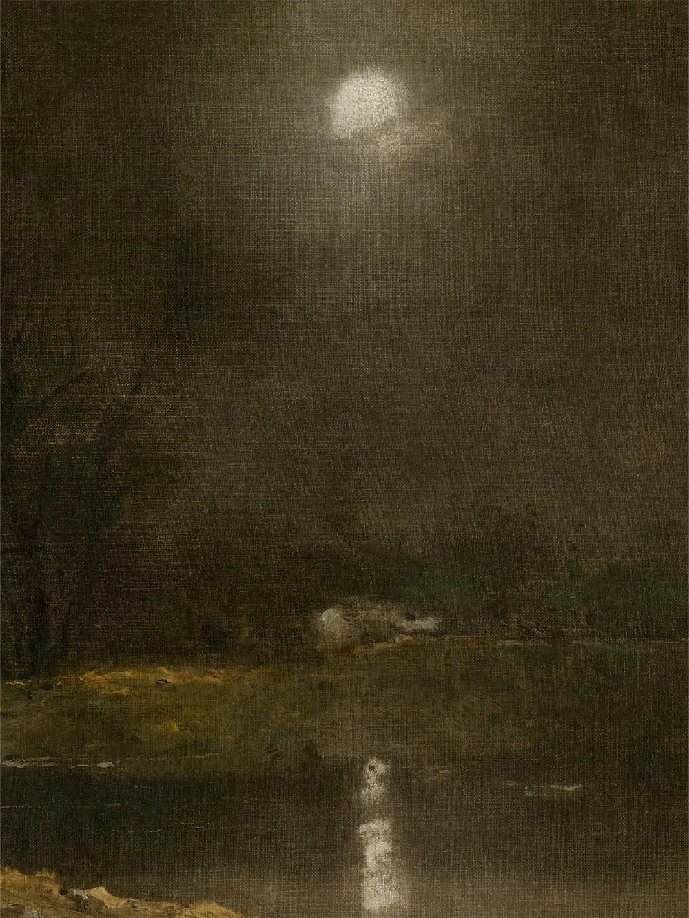 Detail des Kunstdrucks mit leuchtendem Mond über einer stillen Landschaft. Feine Textur und sanfte Farbverläufe verstärken die stimmungsvolle Wirkung des Nachtmotivs.