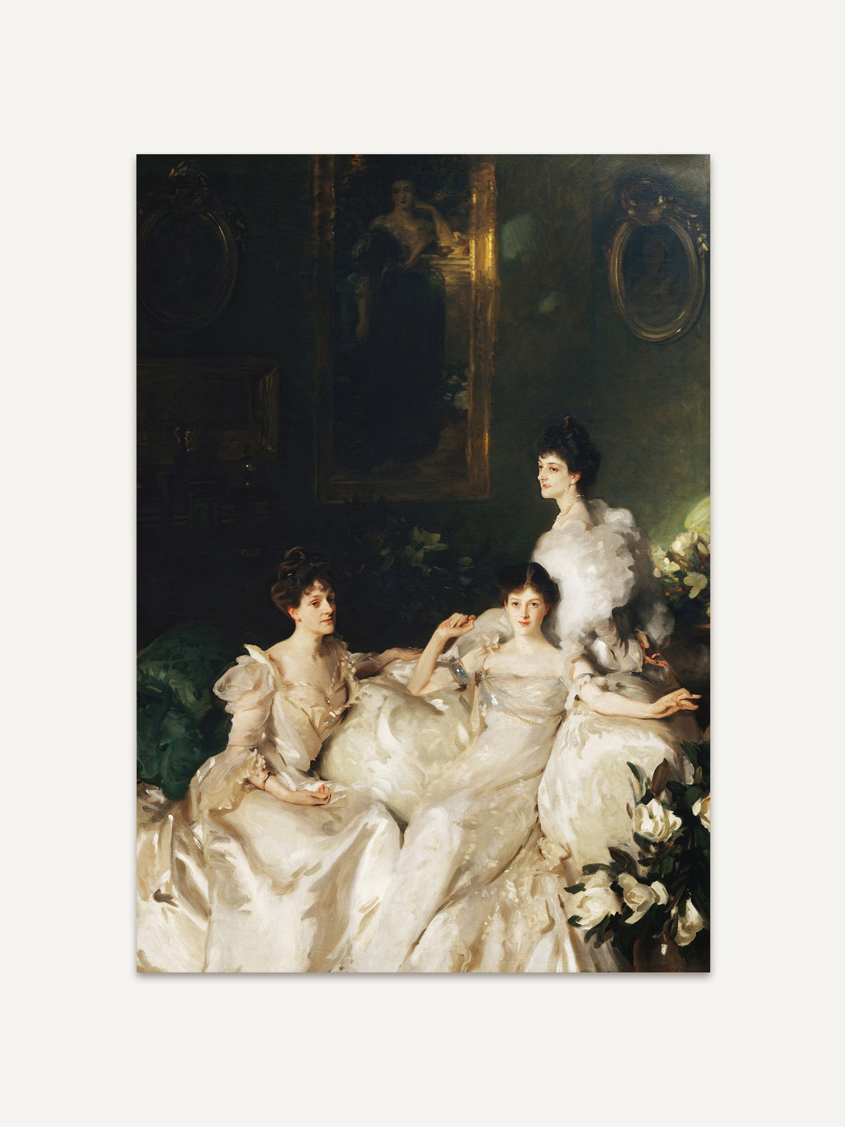 Viktorianischer Kunstdruck 'The Wyndham Sisters' von John Singer Sargent, zeigt drei elegant gekleidete Frauen in einer luxuriösen Szene. #Rahmen_Ohne Rahmen