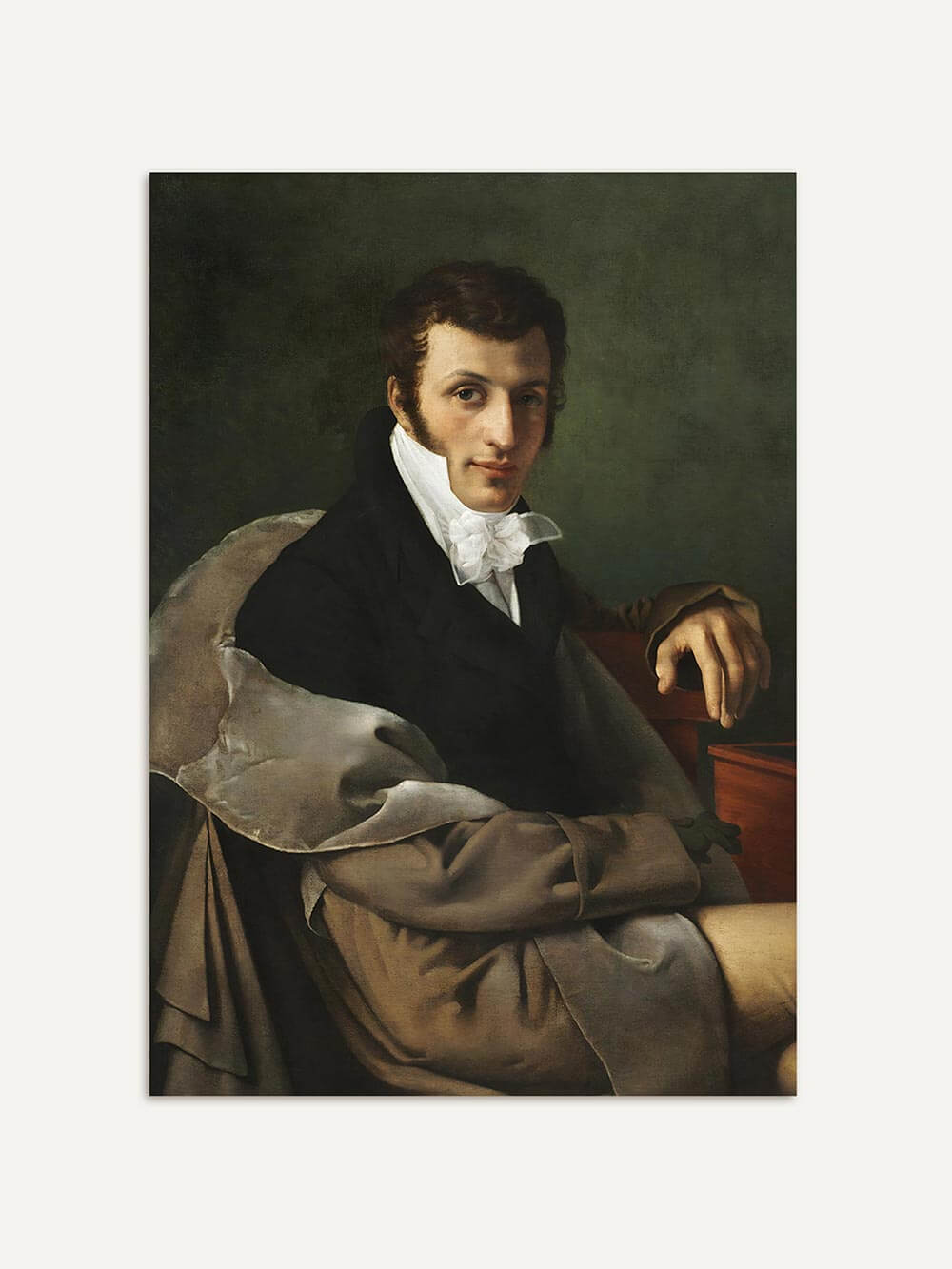 Viktorianisches Porträt eines Mannes in klassischer Kleidung als Kunstdruck. Der elegante Vintage-Druck zeigt feine Stoffdetails und einen tiefgrünen Hintergrund.