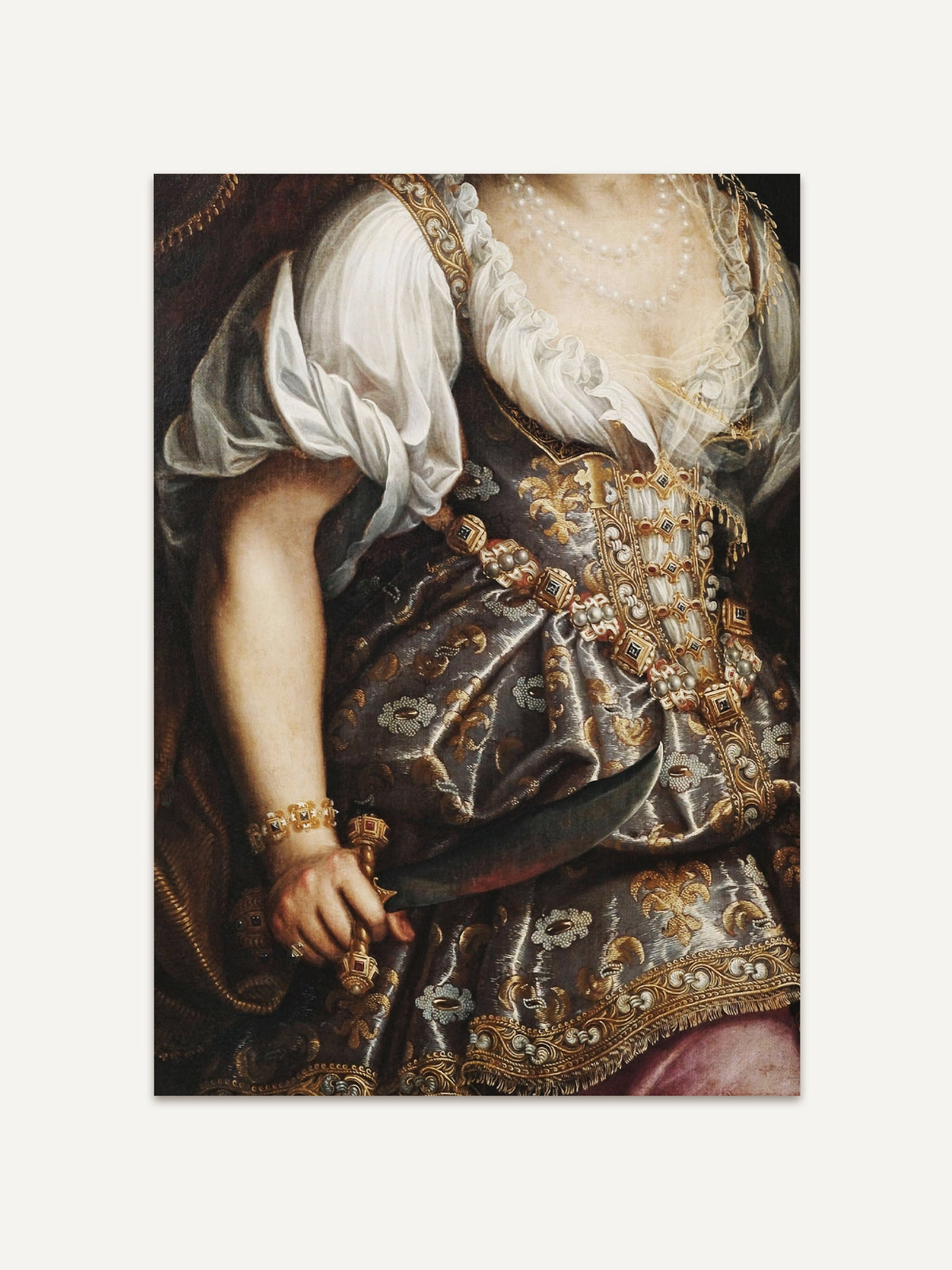 Barocker Kunstdruck mit opulenter Gewandung, edlen Juwelen und einer dramatischen Lichtführung im Stil der Alten Meister. Die edlen Gold- und Silberstickereien erzeugen eine luxuriöse, historische Atmosphäre. #Rahmen_Ohne Rahmen