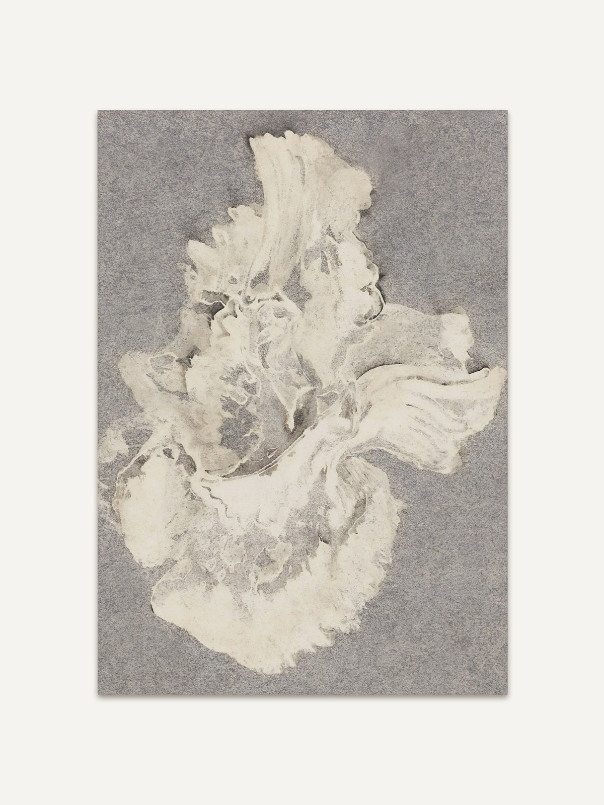 Floraler Kunstdruck in gedeckten Tönen mit zartem Blütenmotiv auf grauer Fläche. Die abstrakte Blumenkomposition wirkt ruhig und zeitlos. #Rahmen_Ohne Rahmen