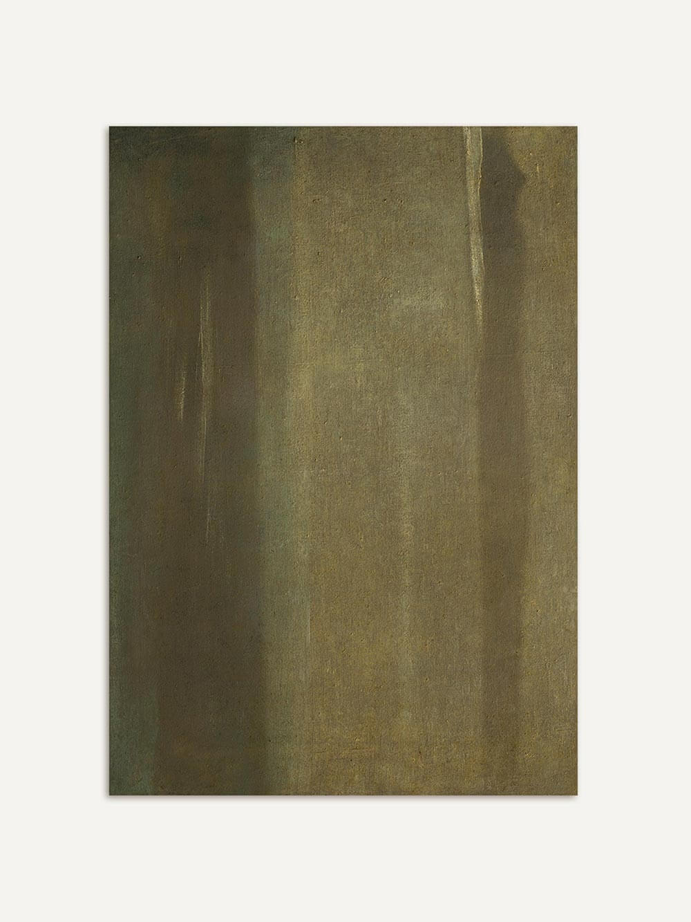 Minimalistischer Kunstdruck in gedämpften Grün- und Erdtönen vor hellem Hintergrund, dessen subtile Streifenstruktur und natürliche Farbigkeit das abstrakte Wandbild zeitlos, ruhig und vielseitig kombinierbar wirken lassen.