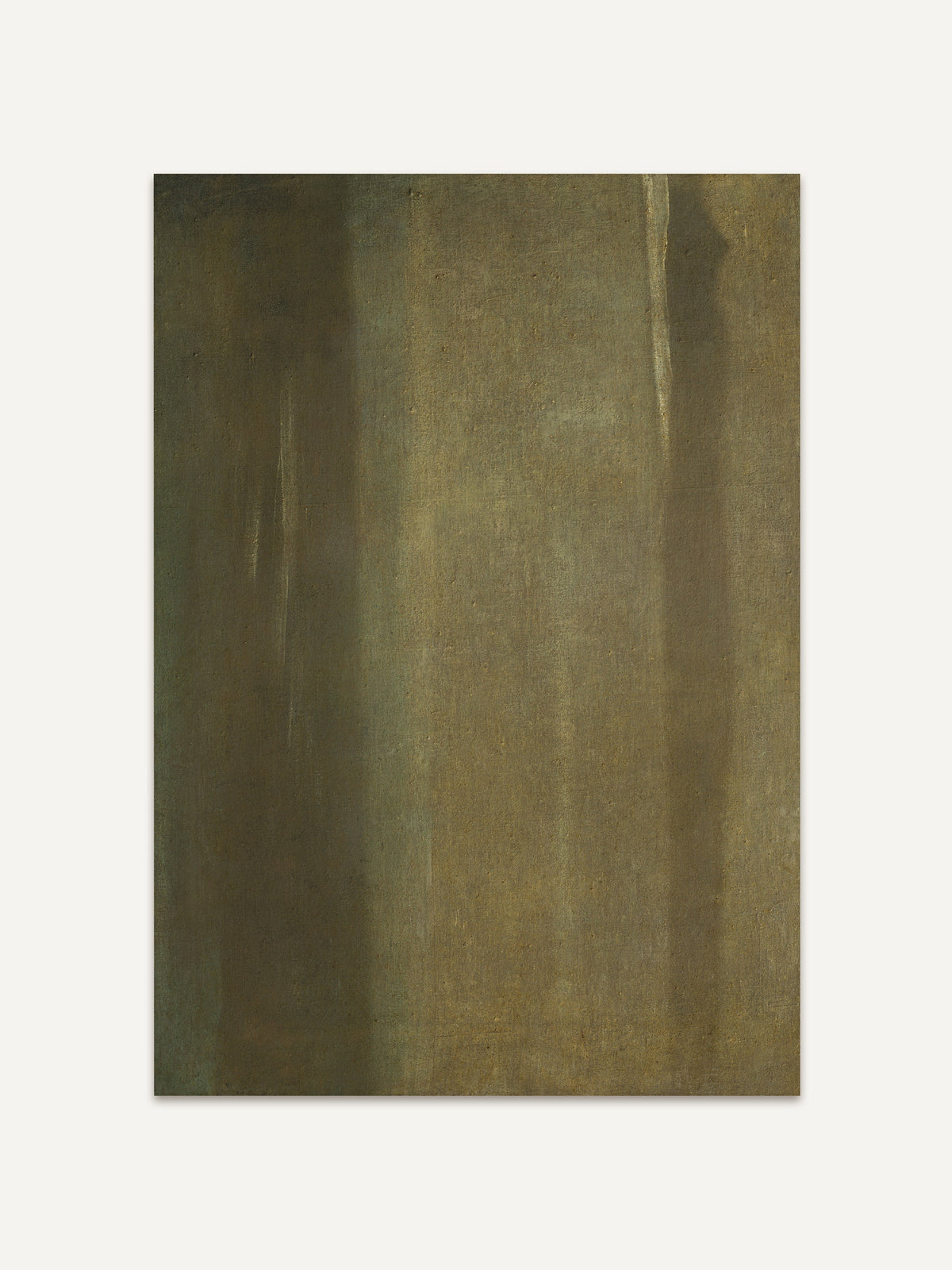 Minimalistischer Kunstdruck in gedämpften Grün- und Erdtönen vor hellem Hintergrund, dessen subtile Streifenstruktur und natürliche Farbigkeit das abstrakte Wandbild zeitlos, ruhig und vielseitig kombinierbar wirken lassen. #Rahmen_Ohne Rahmen