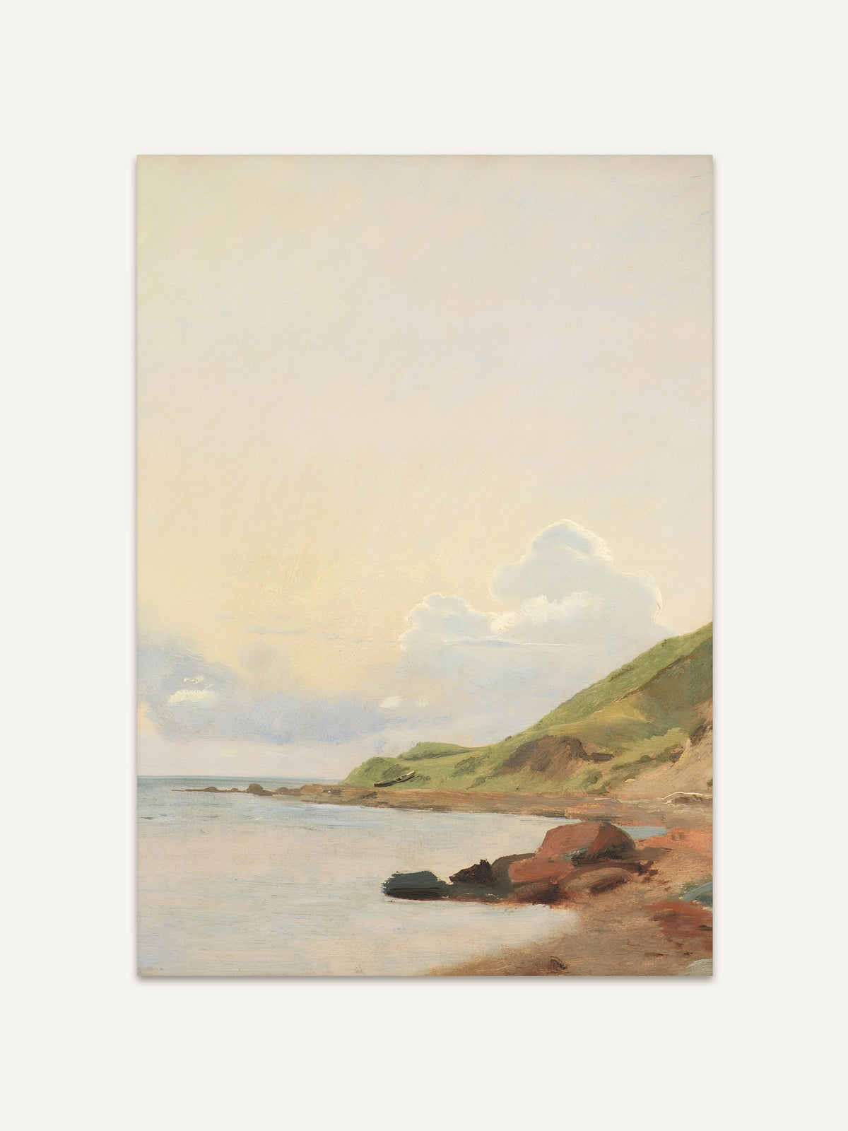 Antiker Küstenlandschaft-Kunstdruck mit harmonischer Farbpalette aus sanftem Beige, Grün und Blau – inspiriert von klassischen Landschaftsgemälden für stilvolle Interieurs. #Rahmen_Ohne Rahmen