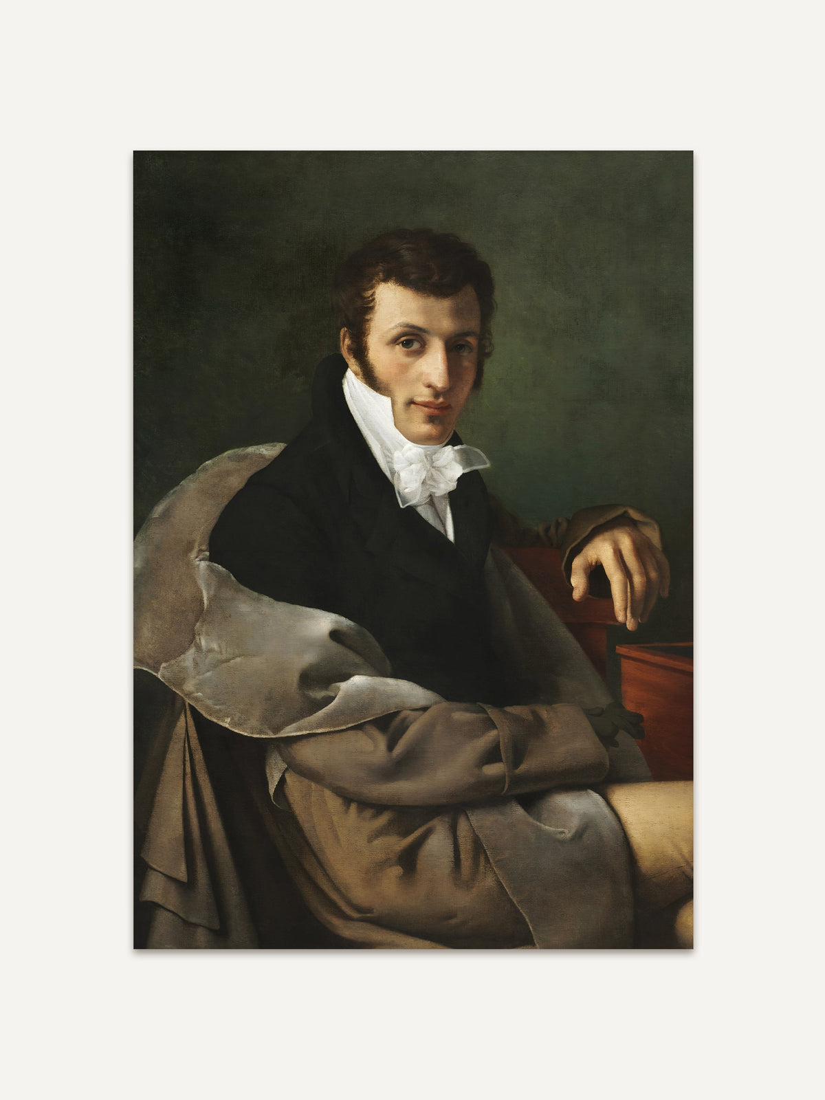Viktorianisches Porträt eines Mannes in klassischer Kleidung als Kunstdruck. Der elegante Vintage-Druck zeigt feine Stoffdetails und einen tiefgrünen Hintergrund. #Rahmen_Ohne Rahmen