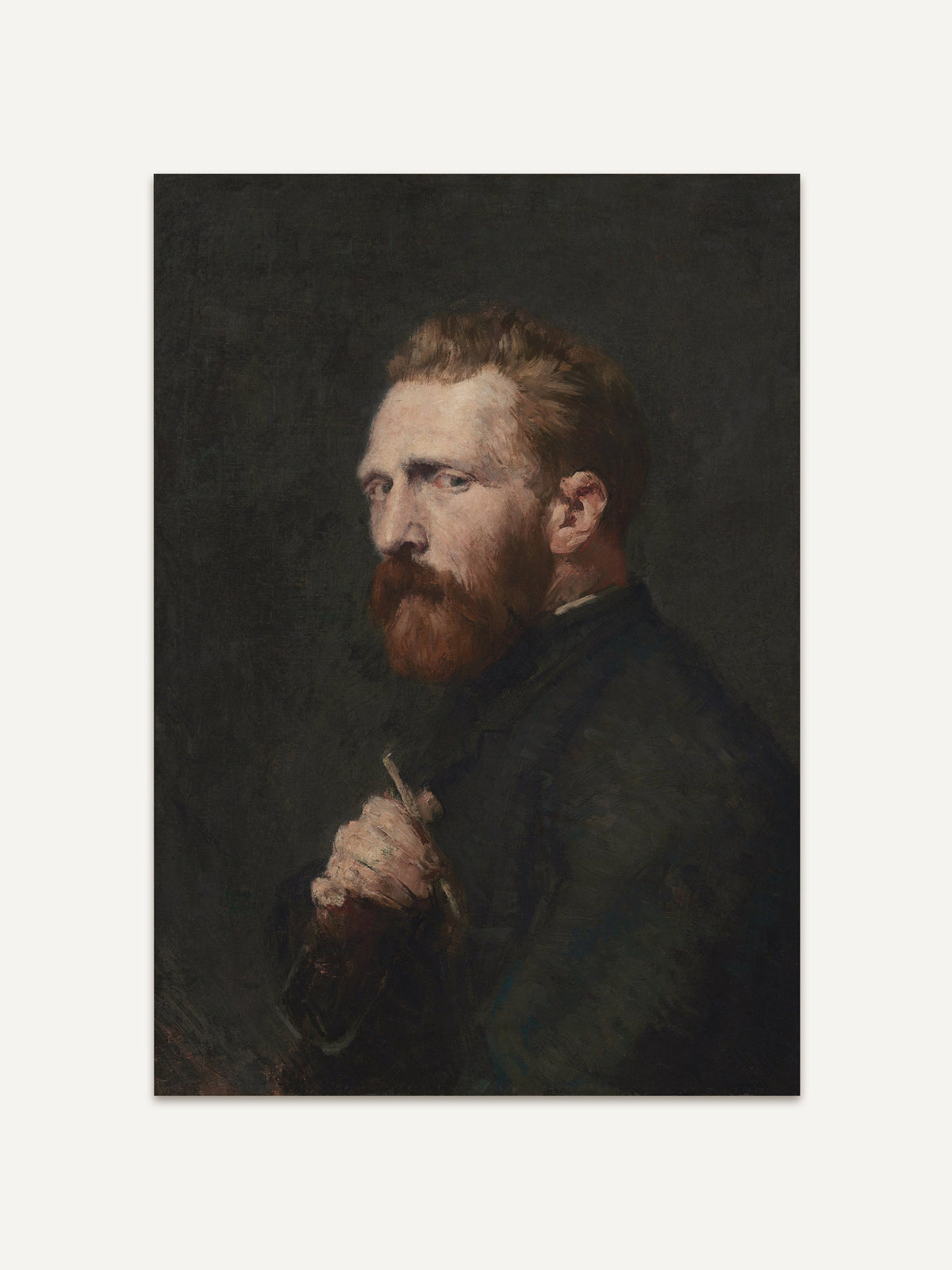  Gemälde eines Mannes mit rotem Bart und ernstem Blick, gekleidet in dunkler Kleidung, vor einem düsteren Hintergrund. Kunstwerk eignet sich als Vintage-Dekoration für minimalistische Räume. #Rahmen_Ohne Rahmen