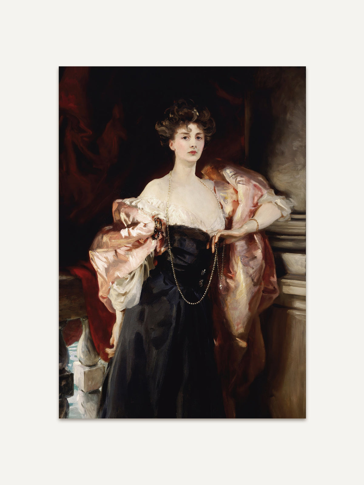 Klassisches viktorianisches Porträt von Viscountess d’Abernon, in voller Ansicht – in Schwarz und Rosatönen. #Rahmen_Ohne Rahmen