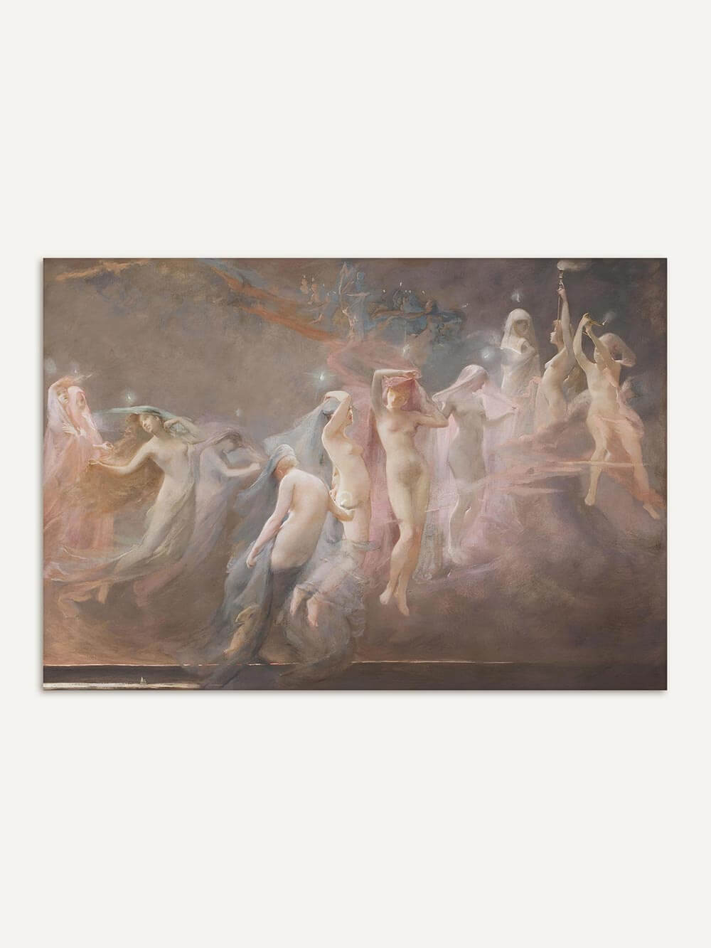 „Die Morgensterne (1886)“ – verträumtes Whimsigoth-Gemälde mit schwebenden, in Pastelltönen gehüllten Frauenfiguren. Ein poetisches Kunstwerk mit ätherischer Leichtigkeit, das Eleganz und Mystik vereint.